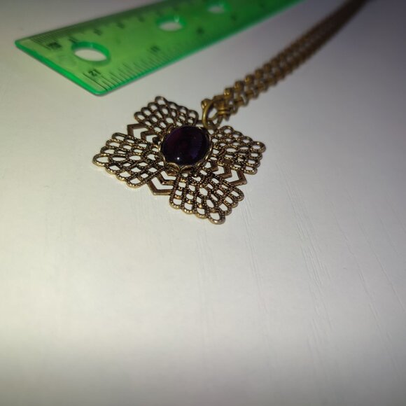 Purple Core Academia Pendant on Chain Antiquated Gold Boho Vintage Violet Charm - Picture 4 of 11